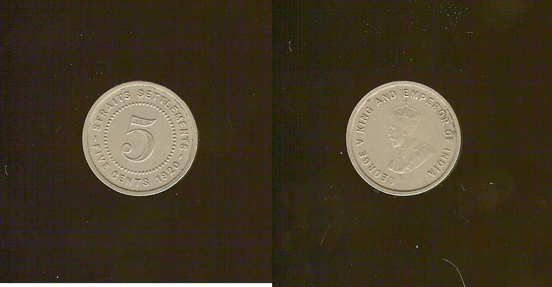 Straits settlements 5 cents 1920 EF+